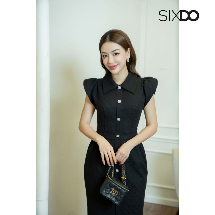 Đầm đen cổ sơ mi tay hến SIXDO (Black Cap Sleeves Mini Raw Dress)
