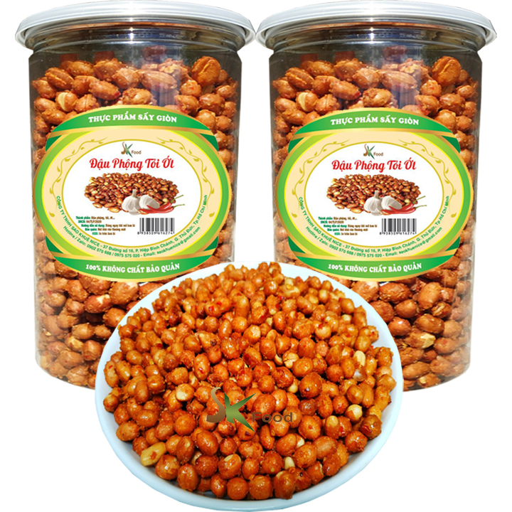 [HCM][COMBO 2 HŨ] Đậu phộng sấy giòn tỏi ớt đặc biệt hiệu SK FOOD TỔNG 800G