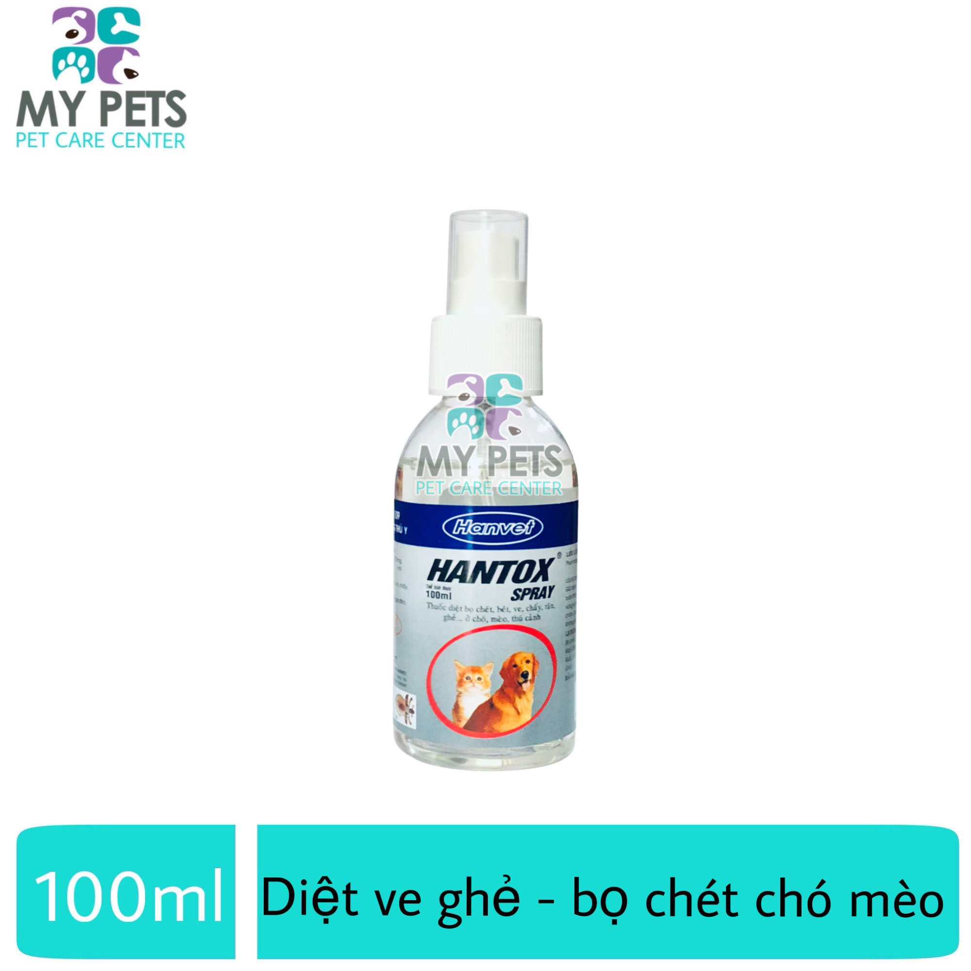 Thuốc xịt diệt ve ghẻ bọ chét chó mèo - Hantox Spray xịt 100ml dễ sử dụng an toàn cho sức khỏe người và vật nuôi