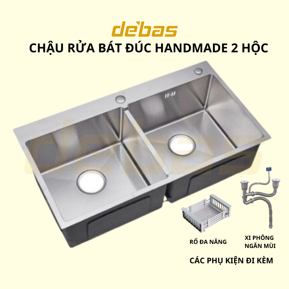 Chậu rửa bát korea 2 hố cân inox sus304 đúc bồn rửa chén 2 hộc debas 8245 7843 7042