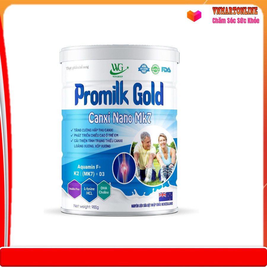 Hộp 900g sữa promilk gold canxi nano mk7 tăng cường hấp thụ canxi, cải thiện tình trạng thiếu canxi, loãng xương, xốp xương - vnmart online