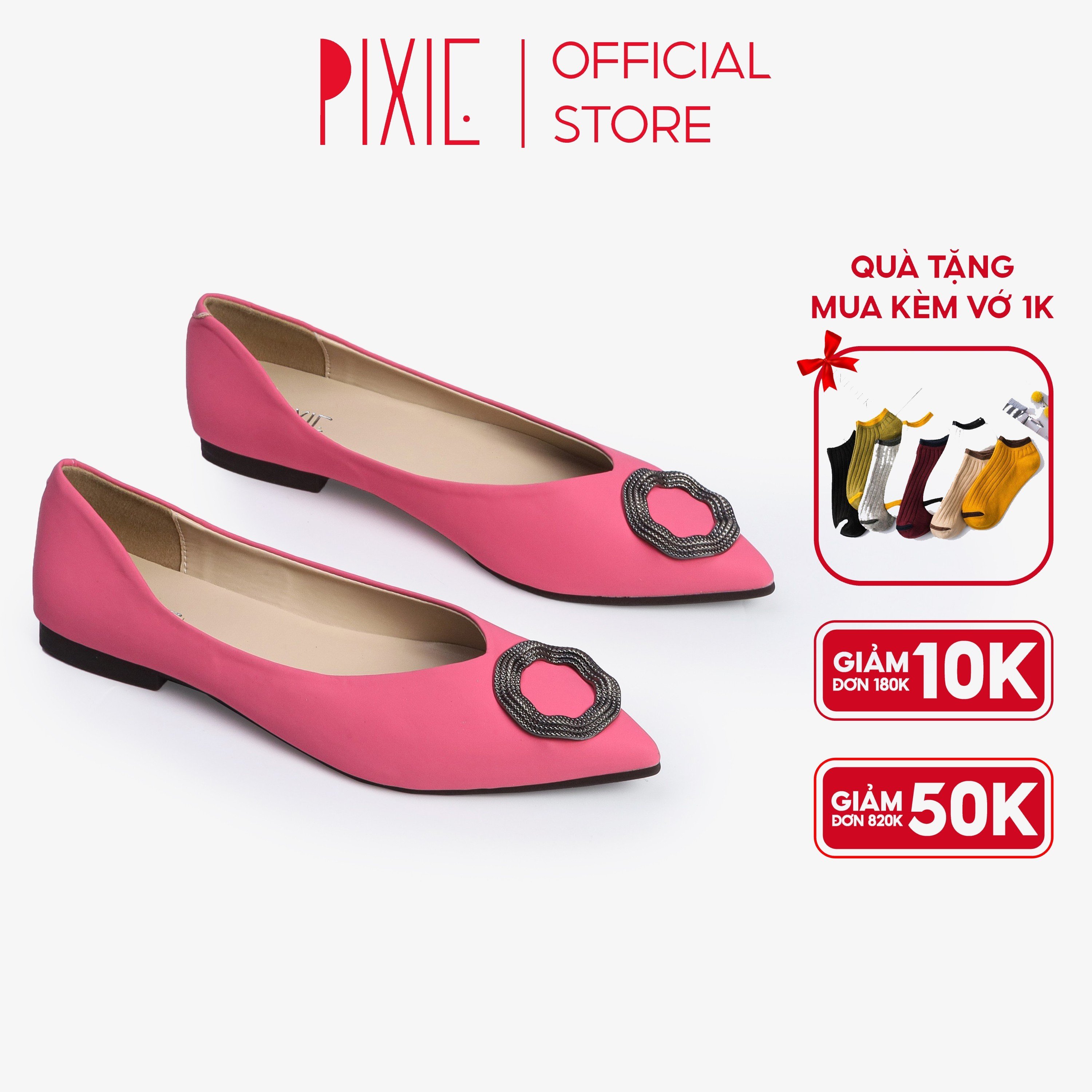 [Form nhỏ] Giày Búp Bê Mũi Nhọn Khoá Tròn Pixie X688