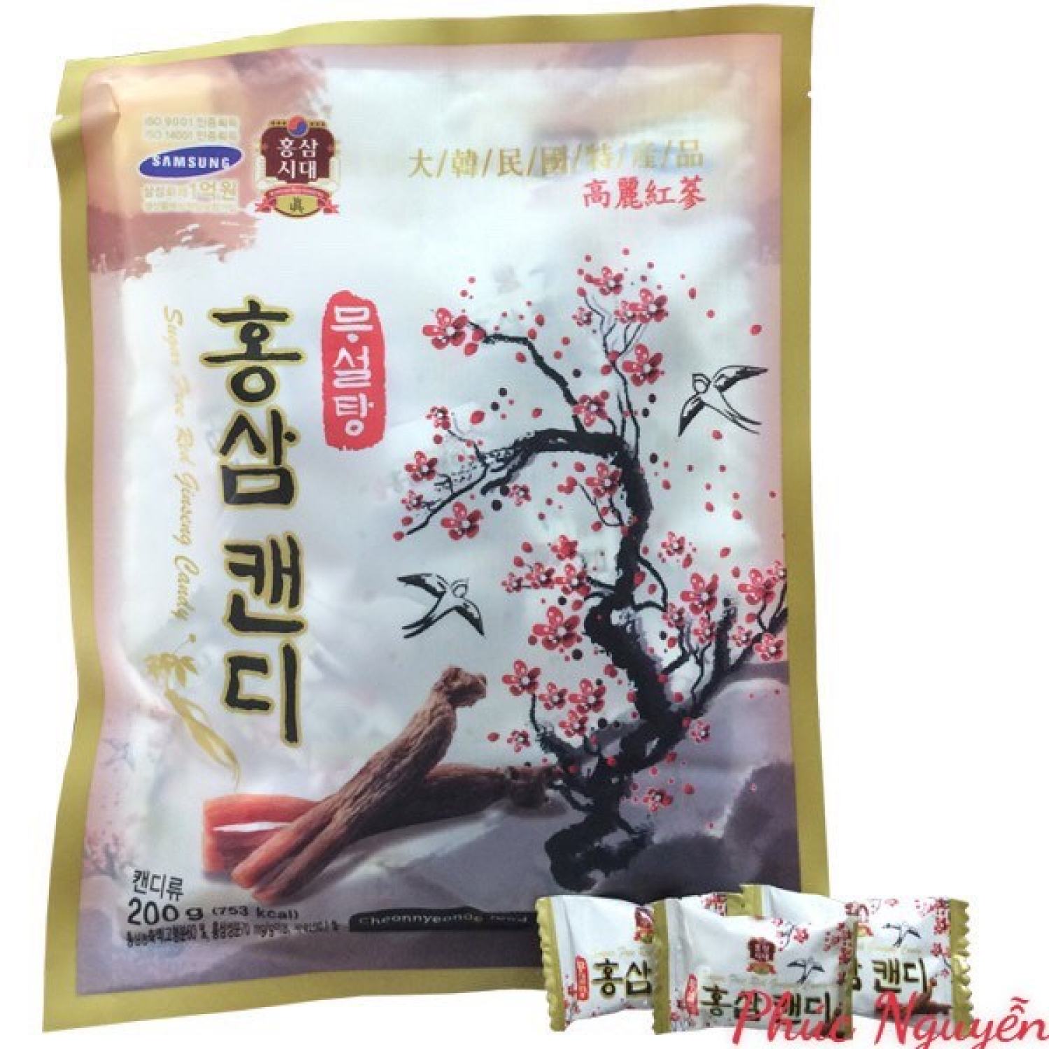 Kẹo Hồng Sâm Không Đường Cành Đào Hàn Quốc (gói 200g)