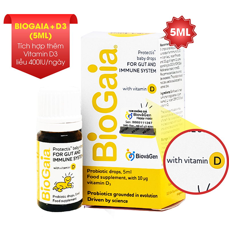Men vi sinh Biogaia Protectis + Vitamin D3 (5ml)