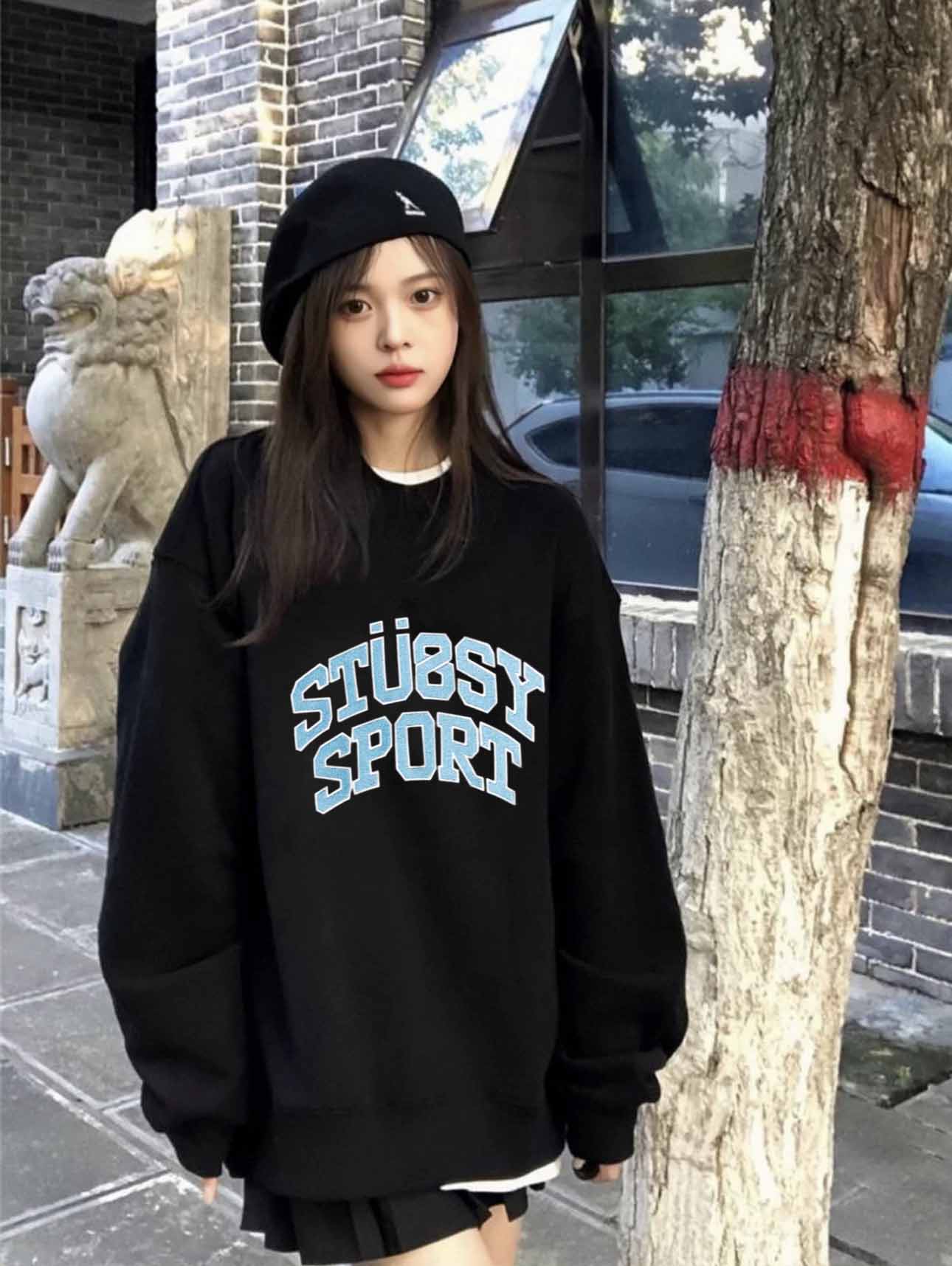Áo Sweater nam nữ Stu Form Rộng Unisex phong cách hàn quốc Khoác Chui Đầu , Ao sweater nỉ đôi bạn than - G9.SHOP