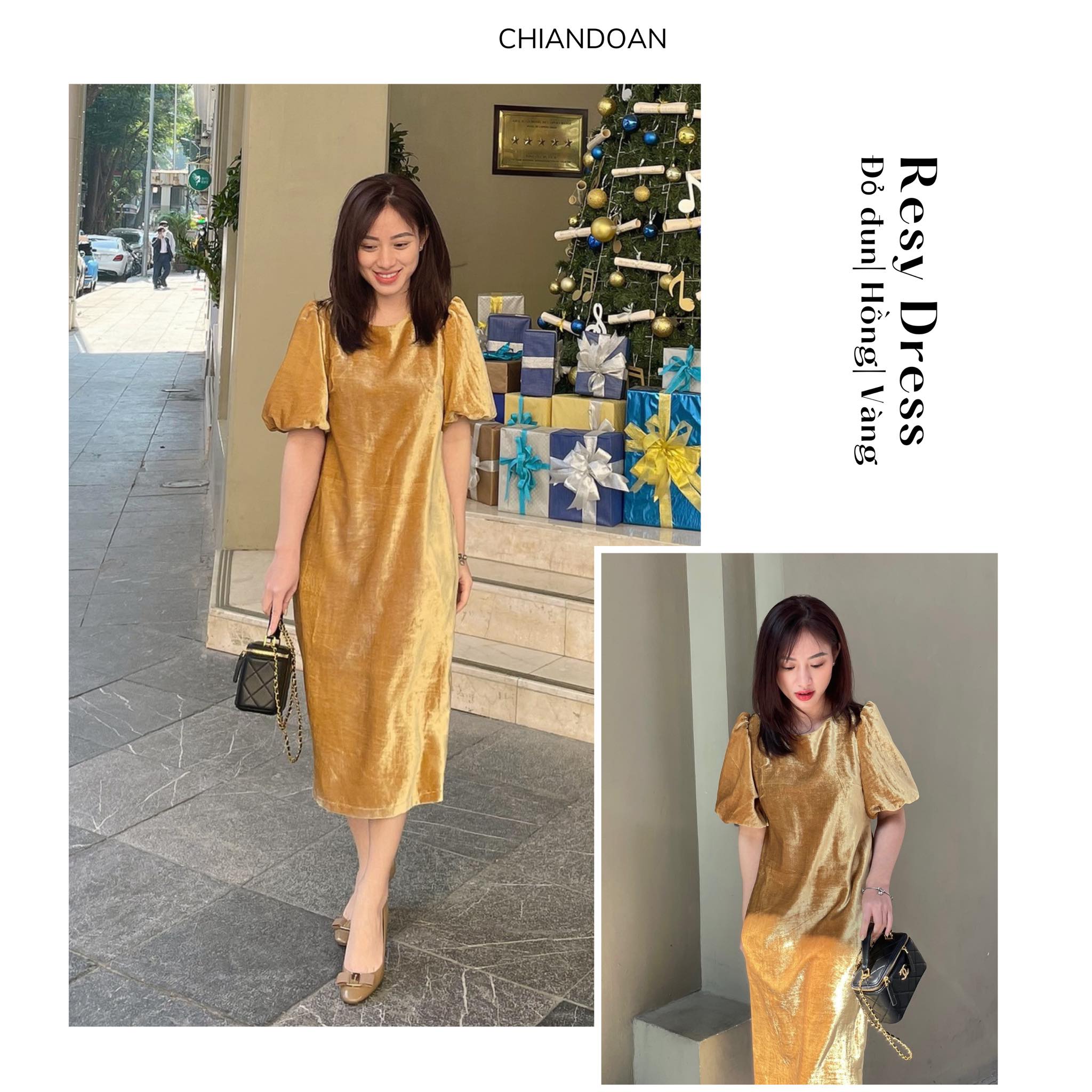 [CHIANDOAN ORDER] Váy Resy nhung tay phồng cách điệu