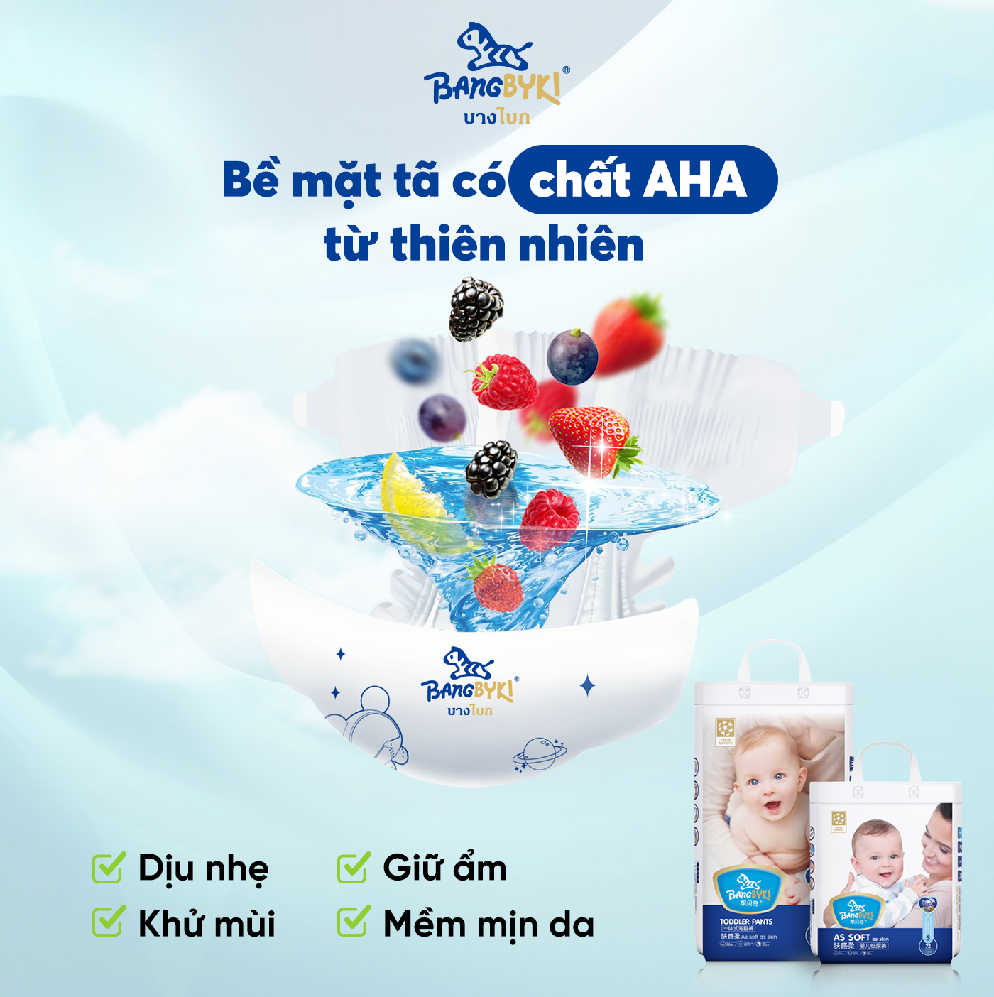Tã/Bỉm quần Bangbyki siêu mềm mại đủ size cho bé