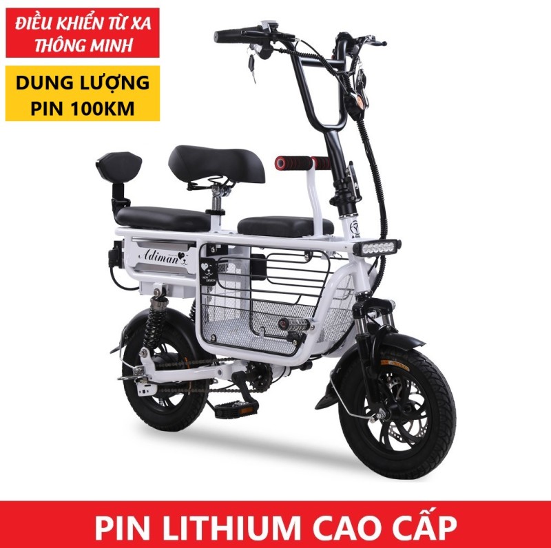 Xe Đạp Điện Mini ADIMAN Giỏ To X1. 3 Ghế Ngồi (Pin Lithium 48v-10A)
