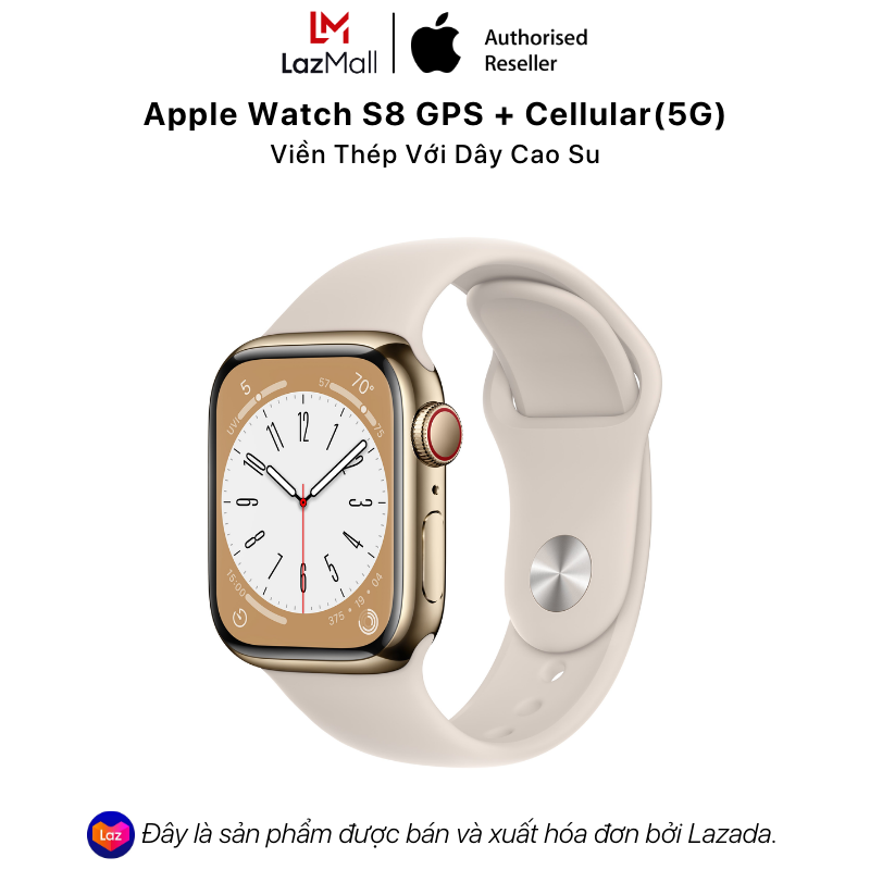 Apple Watch S8 GPS + Cellular5G Viền Thép Với Dây Cao Su - Hàng Chính Hãng
