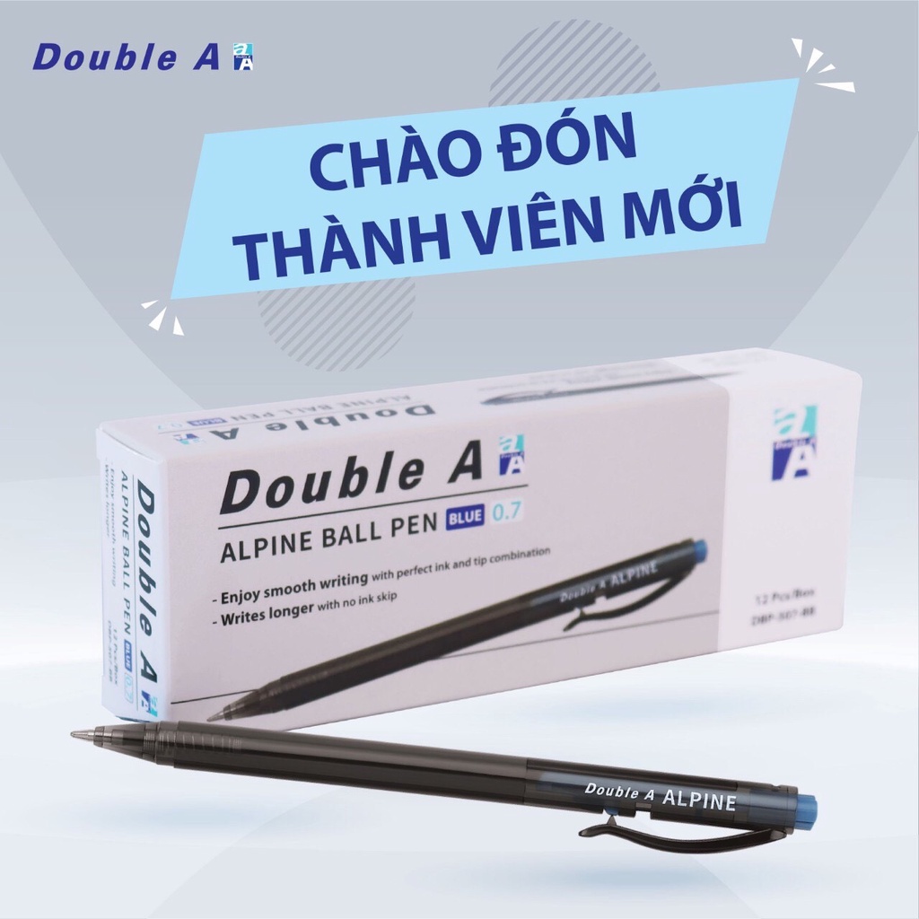 Hộp 12 bút bi Double A Alpine nét 0.7mm - mực xanh siêu trơn, ngòi nhỏ