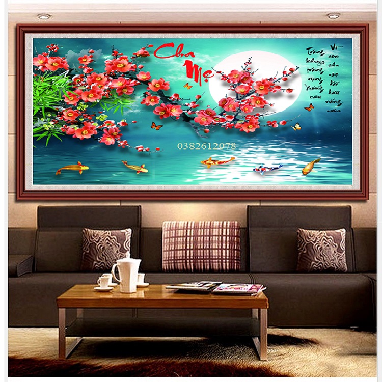 Tranh Đính Đá Cha Mẹ, Kích Thước 80x53cm (TRANH TỰ ĐÍNH)