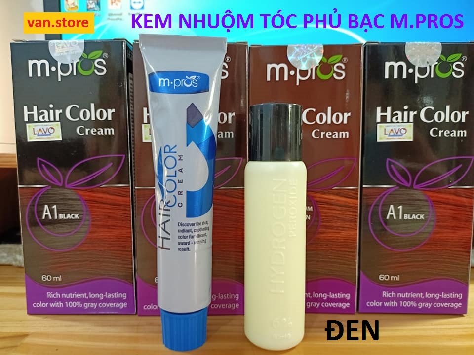 [HCM]KEM NHUỘM TÓC ĐEN PHỦ BẠC 100% M.PROS 60mlx2 - Đen (A1)