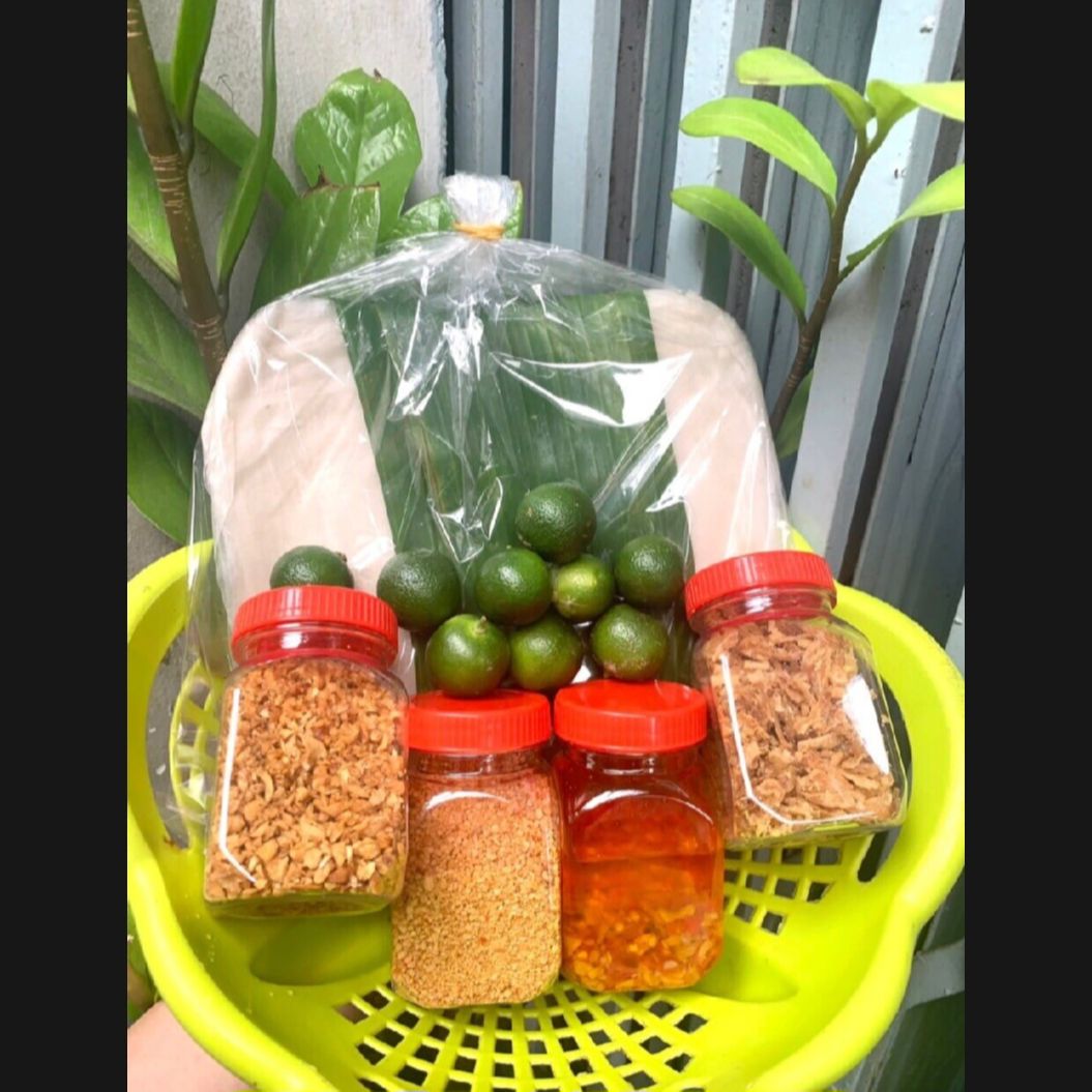 combo 500g bánh tráng dẻo phơi sương+ muối sate hành phi, toi phi,