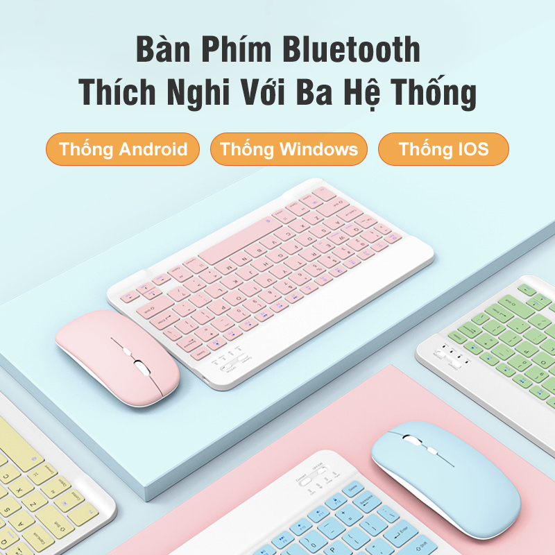 Bàn Phím Bluetooth Không Dây Mini 10 Inch Bàn Phím Kèm Chuột Cho Điện Thoại Ipad Máy Tính Laptop