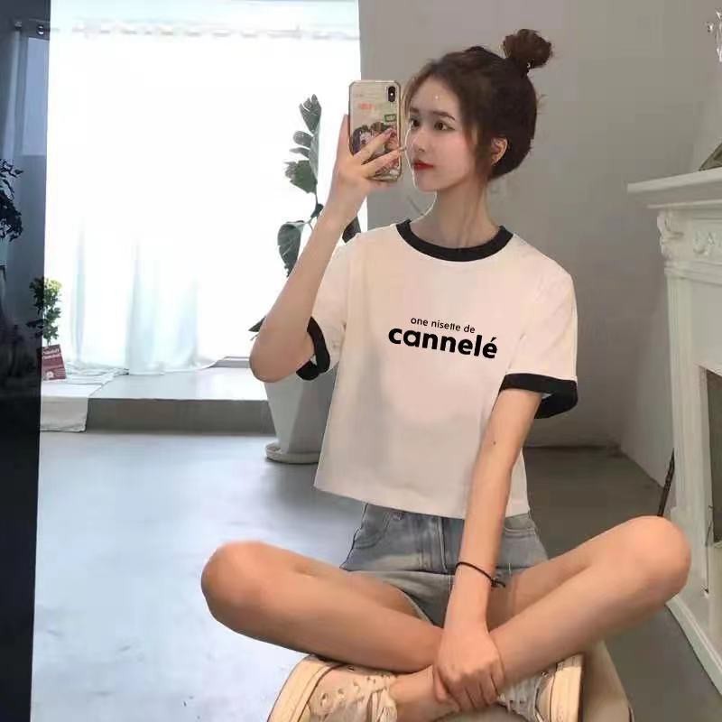 Áo thun croptop phối viền canne thời trang