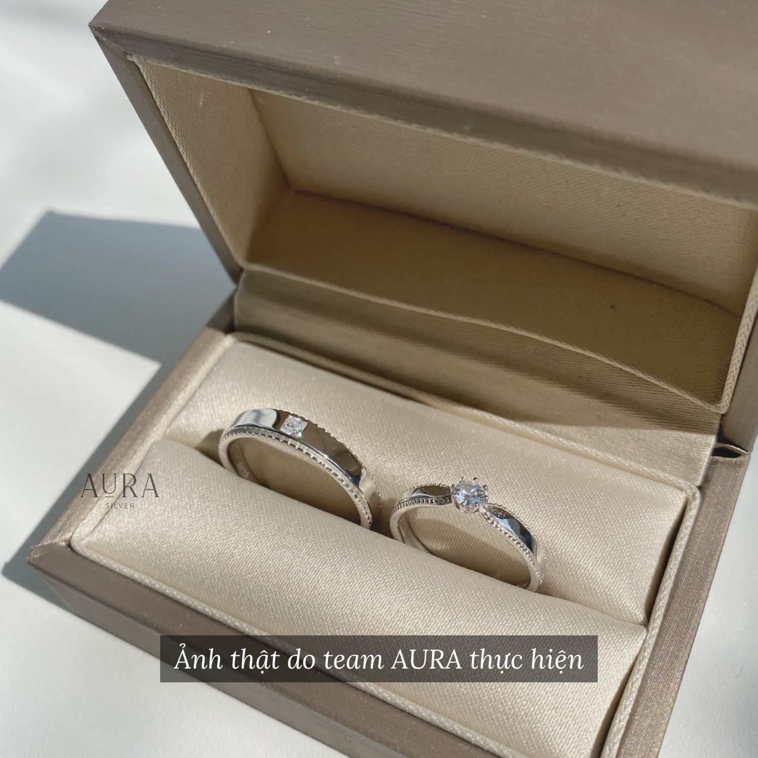 Nhẫn đôi bạc nam nữ Aura, nhẫn cặp Beloved-ND1