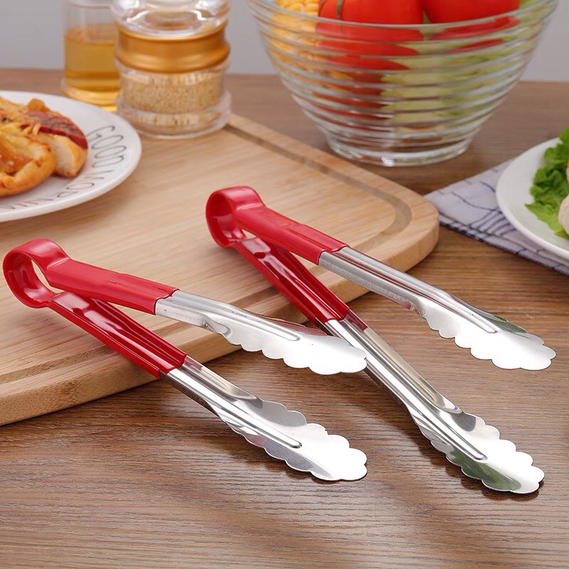 Kẹp gắp Inox, kẹp đồ ăn, đồ chiên - cán đỏ, đồ gắp nóng cán đỏ.