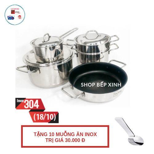 Bộ nồi xửng hấp inox 304 Fivestar đun từ nắp inox tặng 10 muỗng ăn inox