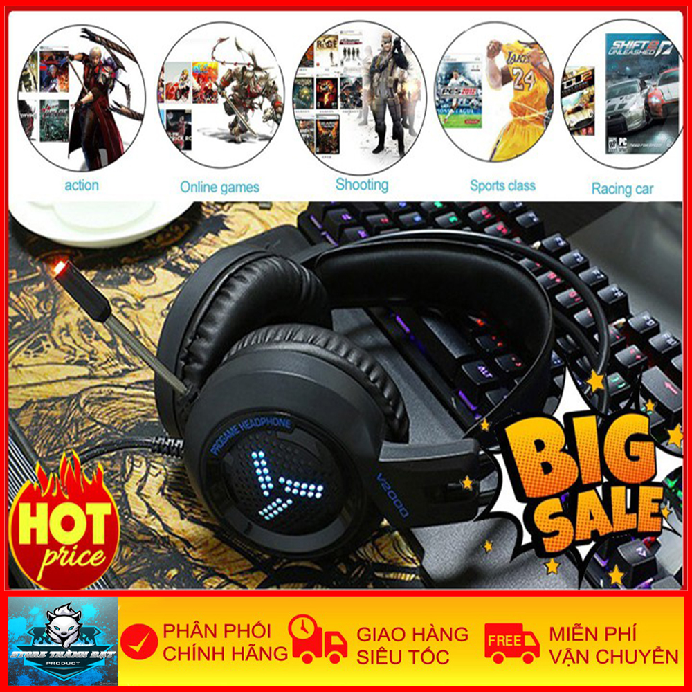 Tai Nghe Chụp Tai Chuyên Game V2000 - Loại Jack 3.5 và USB Âm Thanh Ổn Định, Độ Chính Xác Cao, Tai Nghe Cao Thủ