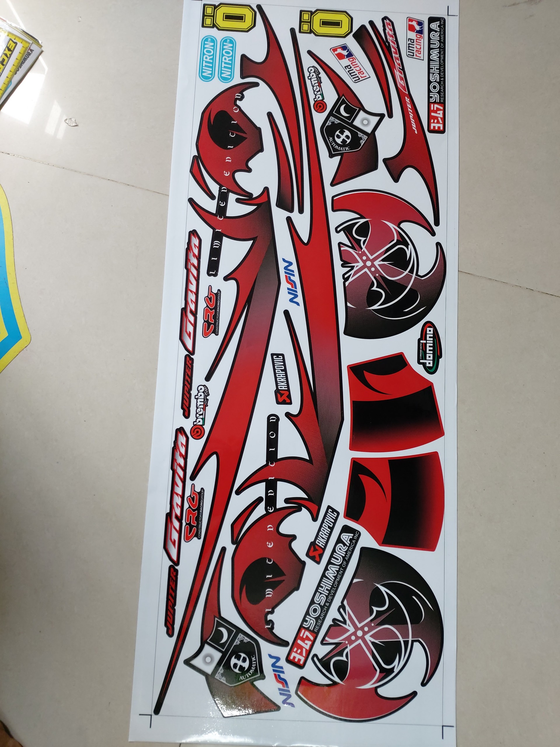 Tem xe jupiter gravita đỏ đen tặng logo