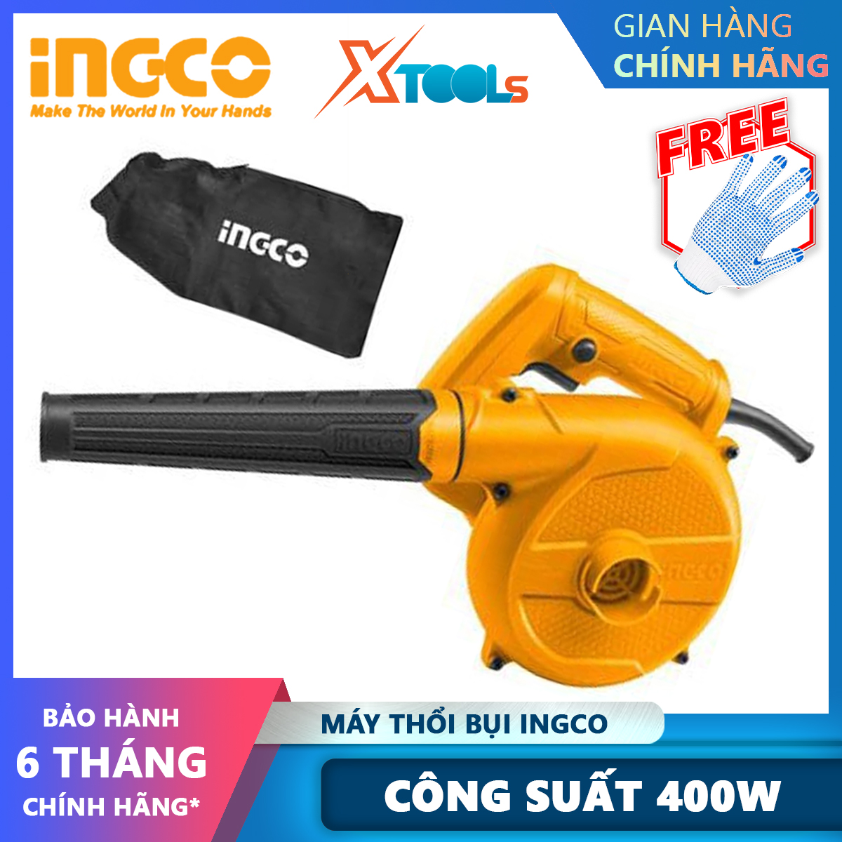 Machine blow dust ingco AB4018 blower cleaner 400w, no-load speed 13000 rpm/min, the blow 3.0m3/minutes blowing leaves. Dust toilet door