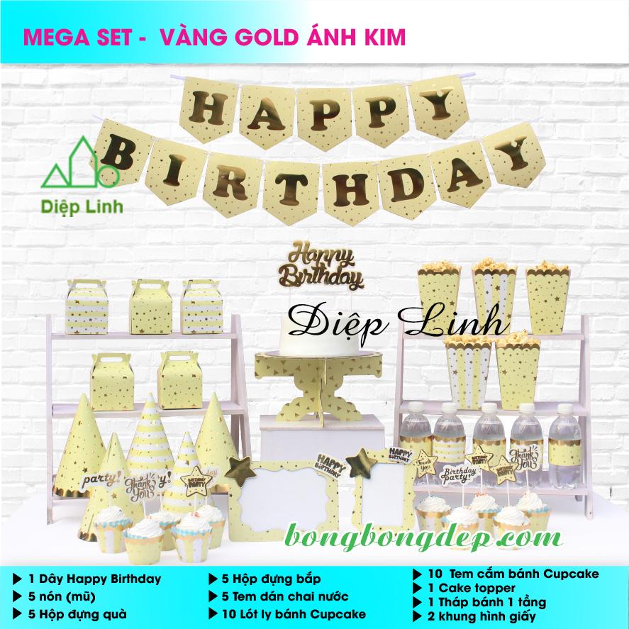 Set mega bàn tiệc trang trí sinh nhật dành cho bé ép kim
