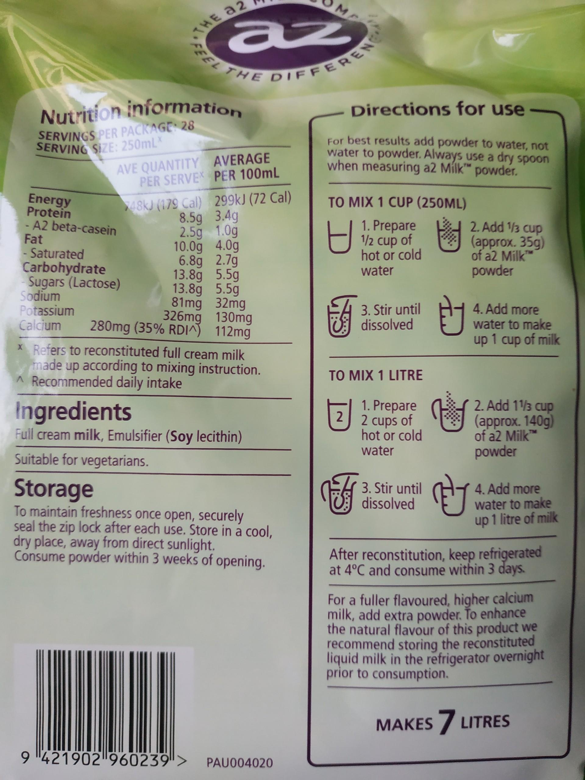 Sữa tươi dạng bột A2 Úc loại 1kg