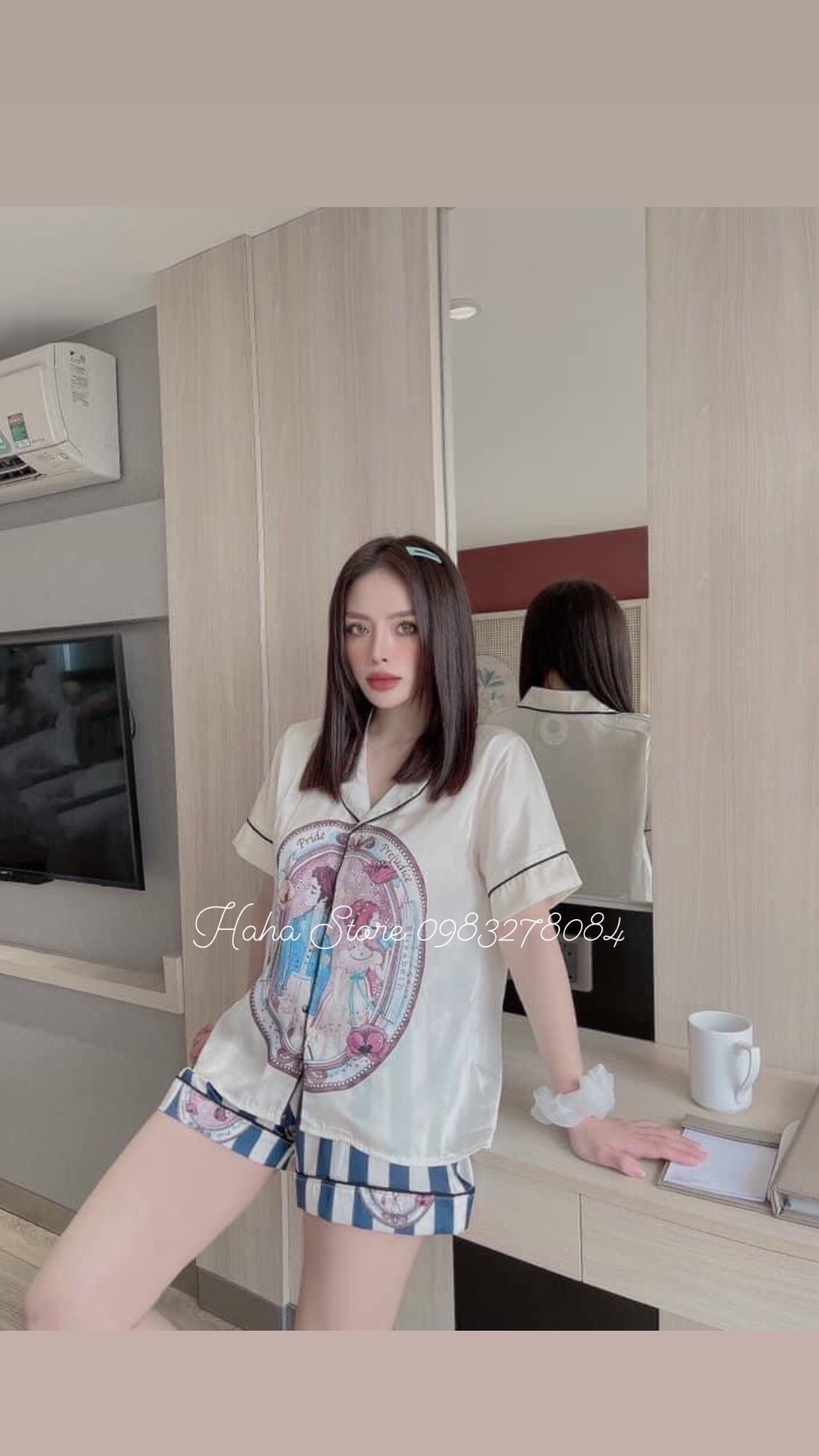 Đồ Bộ Pijama, đồ ngủ nữ cộc tay - Lụa LATIN Cao cấp mác SAM