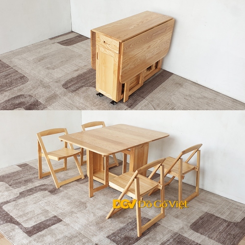 Bộ bàn ăn 4 ghế ,bàn ăn thông minh xếp gọn gỗ tự nhiên 4 ghế đẹp