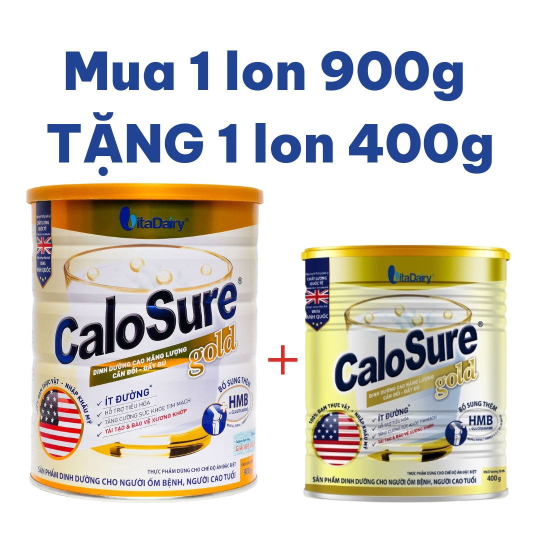 [Tặng 1 lon 400g] Sữa Bột Vitadairy CaloSure Gold Ít Đường Hộp 900g (Dinh dưỡng cao năng lượng, cân đối & đầy đủ)