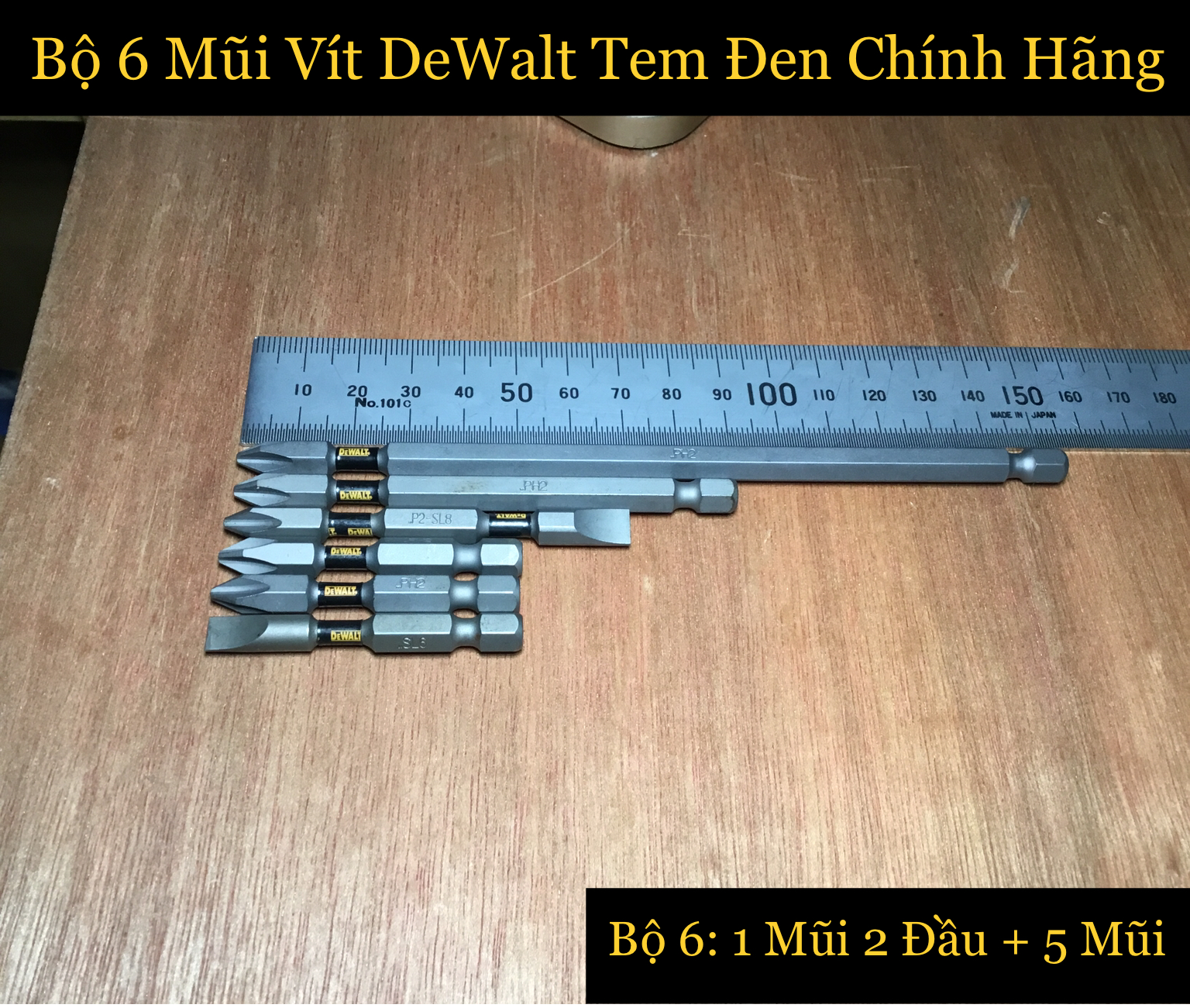 [HCM]Bộ 6 Mũi Vít DeWalt Tem Đen Chính Hãng Có Từ