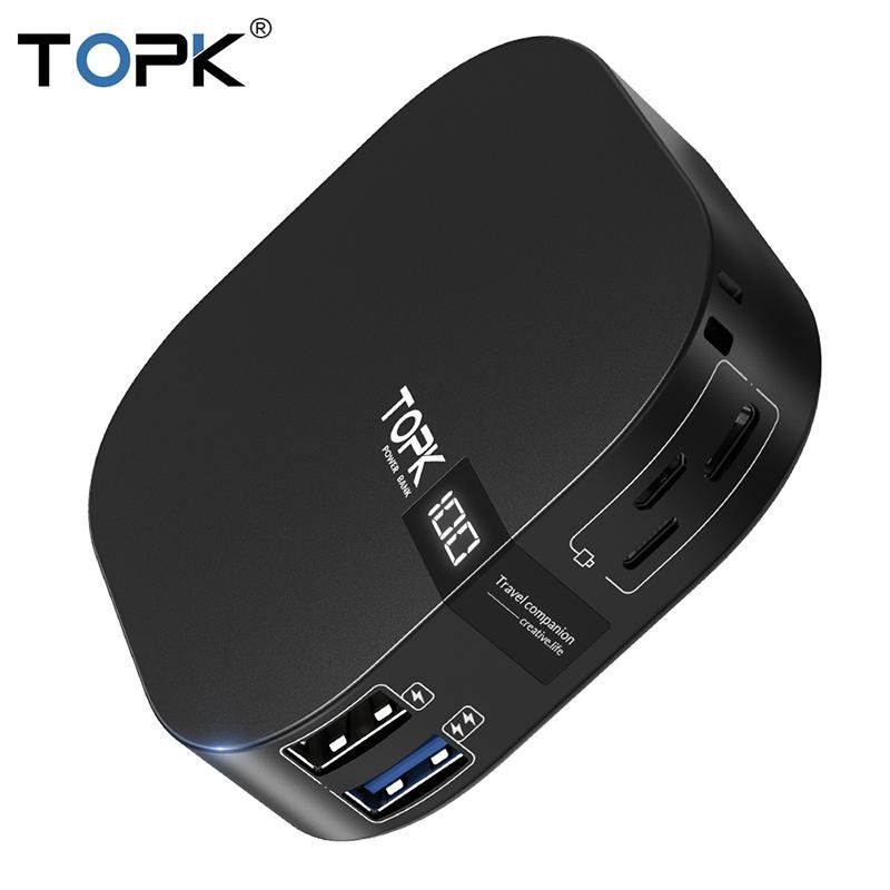 Giá Sạc dự phòng TOPK 10000 với 2 cổng sạc USB nhỏ gọn tiện lợi, dùng được cho nhiều dòng điện thoại