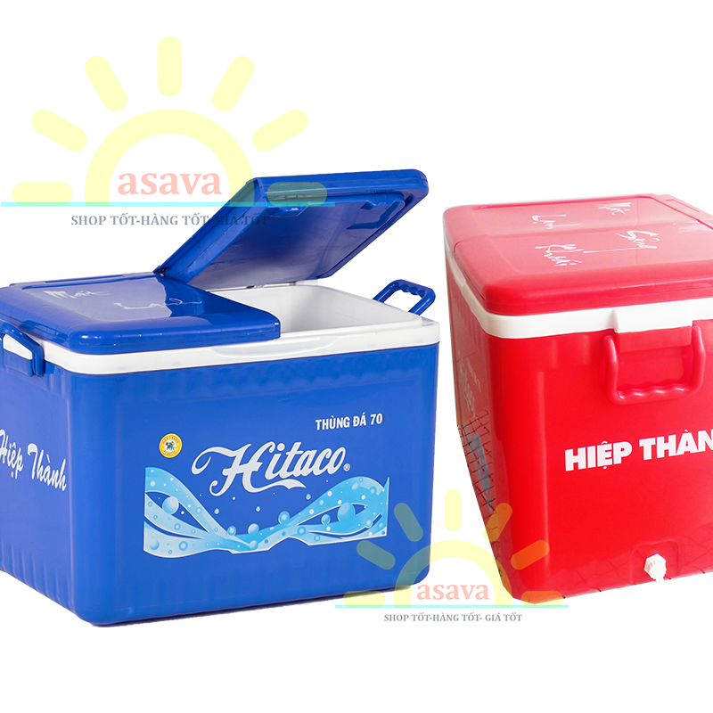 Thùng đá 2 nắp 70 có vòi xả nước- hitaco nhựa hiệp thành- cứng cáp, bền lâu, giữ đá tốt- gia dụng asava.