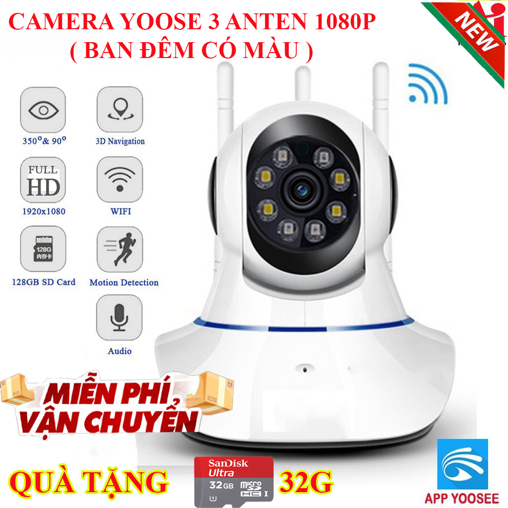 Camera yoose mã mới 1080p 3 antencamera yoose 3 anten 1080pcamera wifi yoosee 3 anten chuẩn 2.0 góc quay rộng chuẩn nét