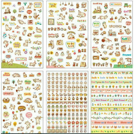 Sét 6 tấm sticker mèo con