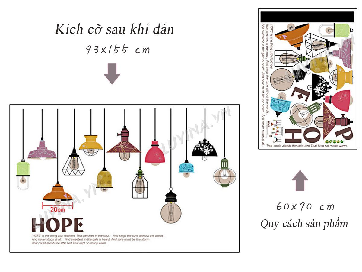 DECAL DÁN TƯỜNG CHÙM ĐÈN HOPE