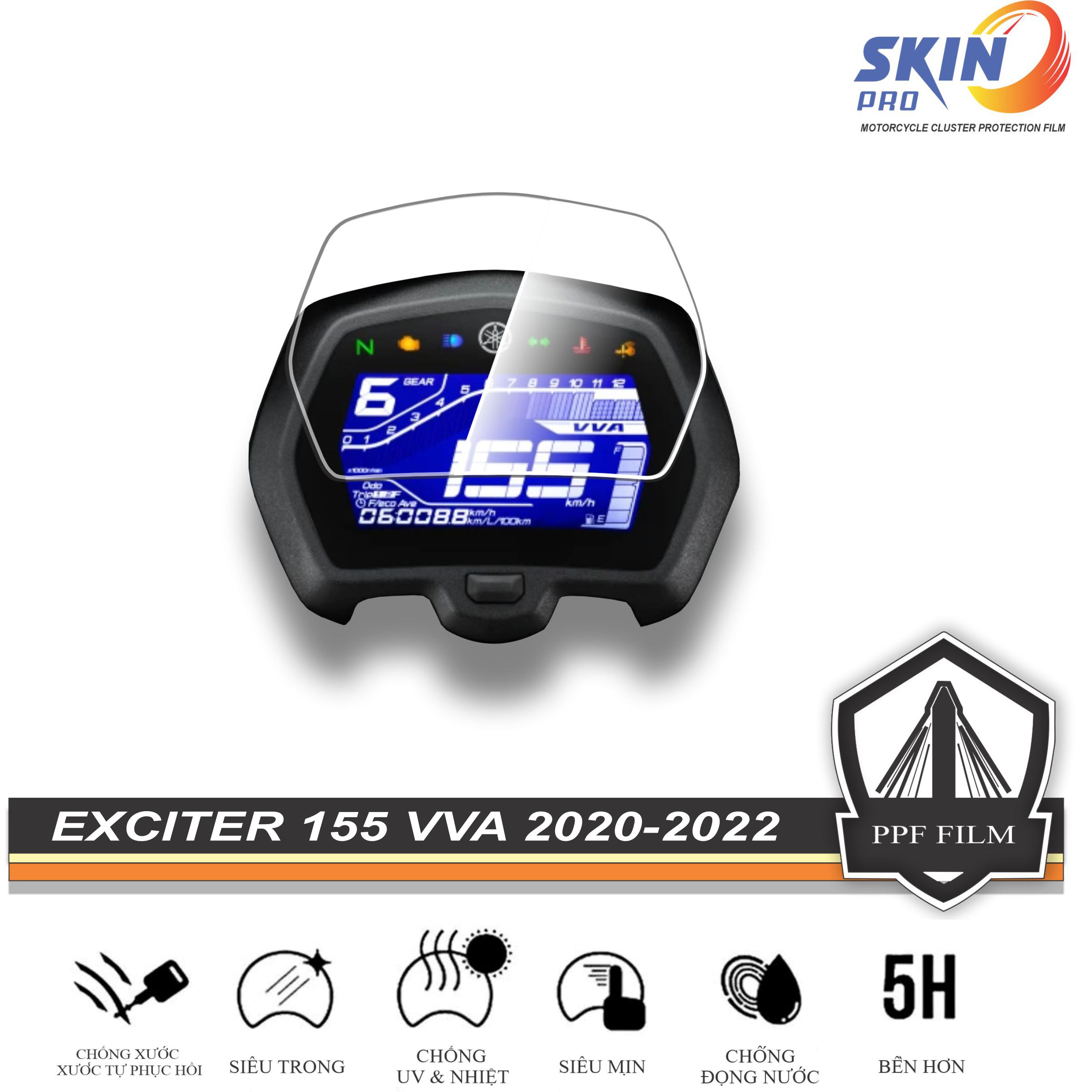 EXCITER 155 VVA 2021 2022 Miếng dán PPF bảo vệ và làm mới mặt đồng hồ EXCITER 155 VVA 2021 2022 - PPF CAO CẤP - TỰ PHỤC HỒI XƯỚC