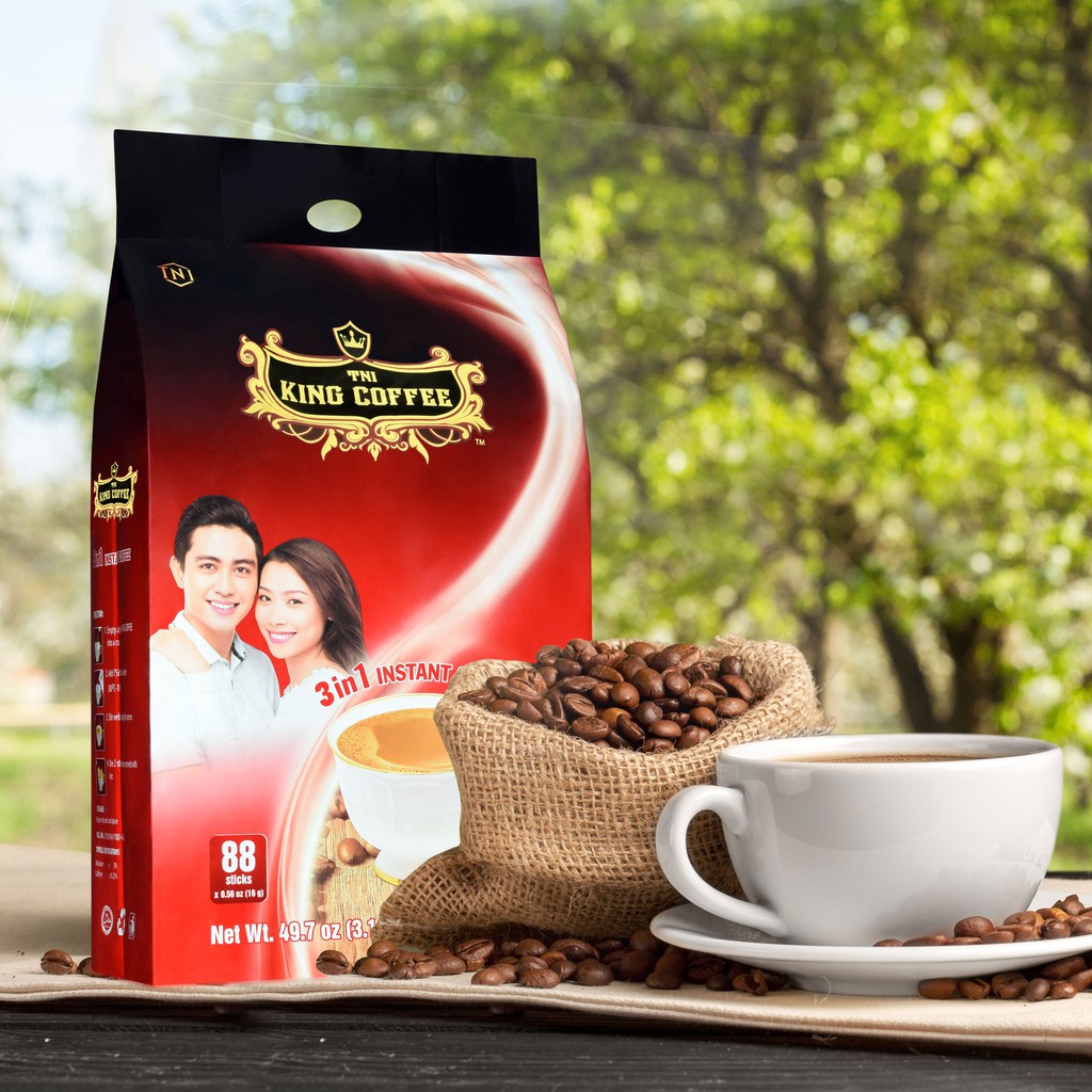 (TÚI 88 GÓI) Cà phê Sữa KING COFFEE 3in1 - Cà phê hòa tan Ít Sữa Ngon