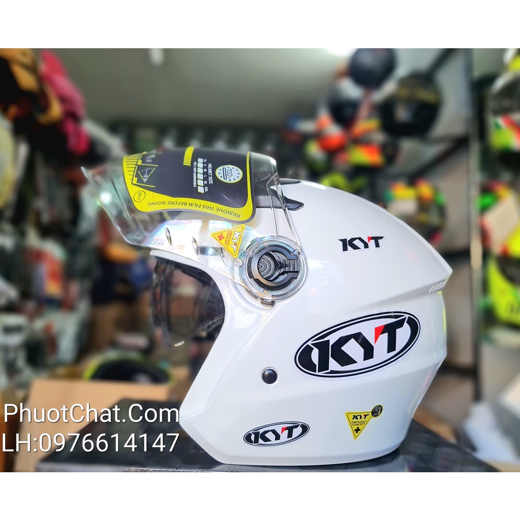 Combo Nón bảo hiểm 3/4 2 kính M268 dán tem logo KYT