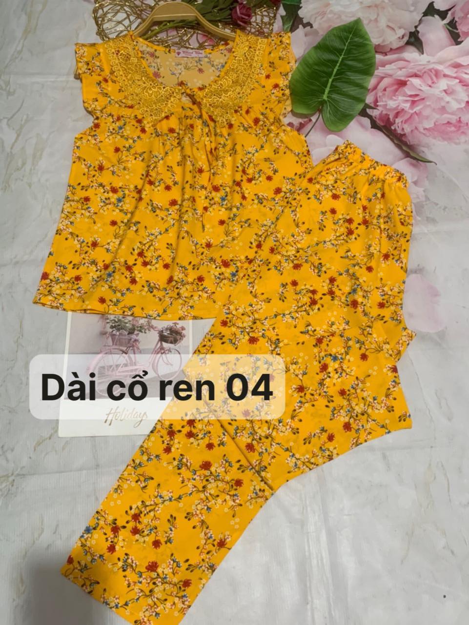 đồ bộ  cổ ren tay cánh tiên quần dài   , đồ bộ dài, đồ bộ lụa , lụa hàn
