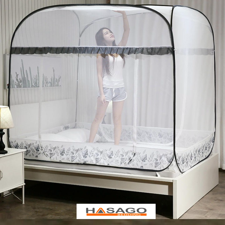 Mùng chụp màn chụp tự bung đỉnh rộng đỉnh vuông khung xếp cao cấp người lớn mùng ngủ kích thước 1m6x2m 1m8x2m 2mx2m2