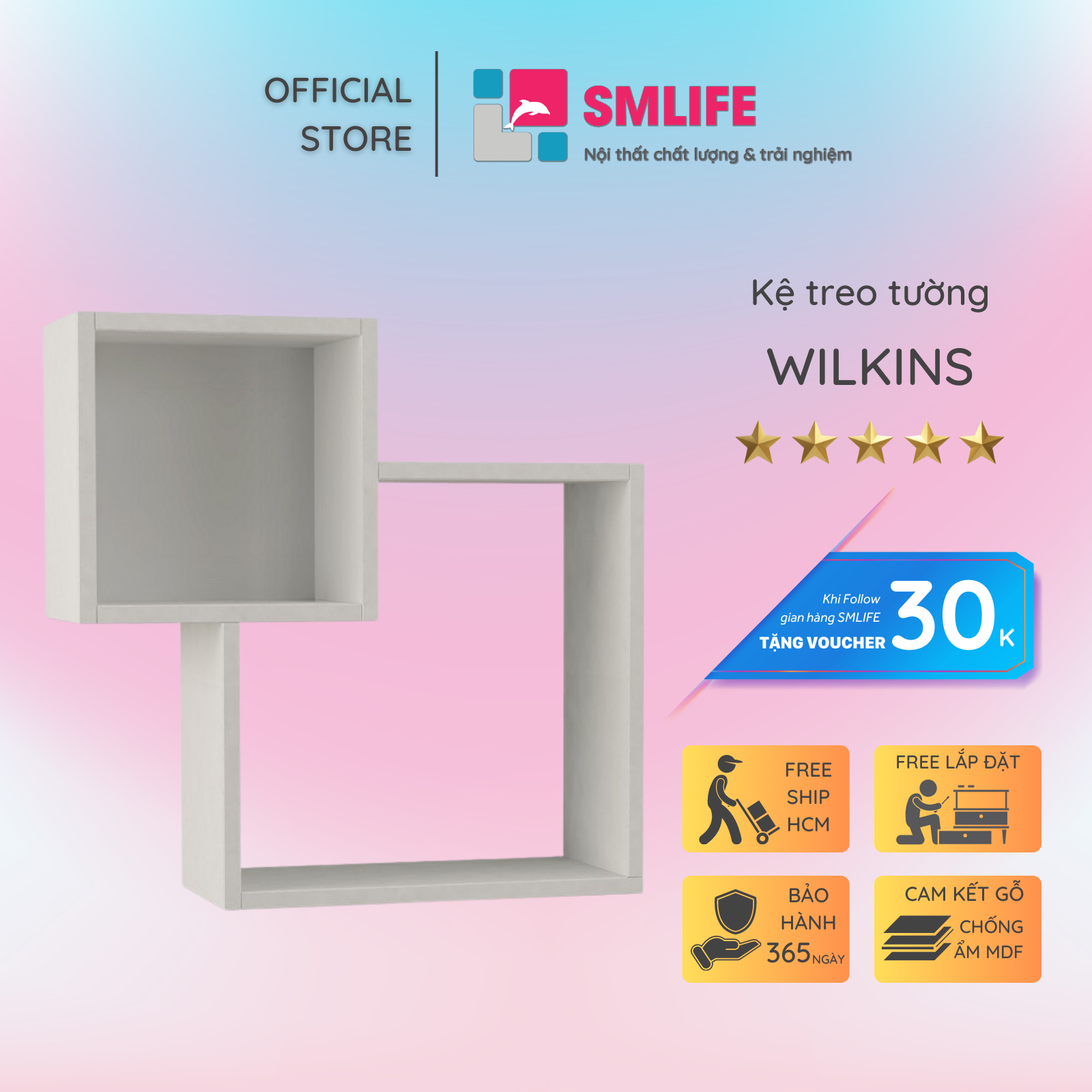 Kệ gỗ trang trí trưng bày hiện đại SMLIFE Wilkins