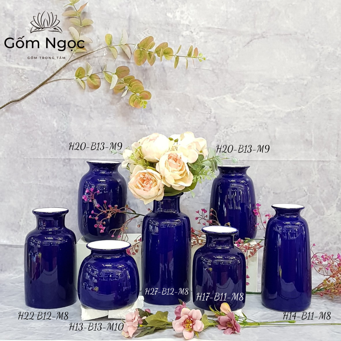 Bình lọ hoa gốm Bát Tràng mầu đỏ xanh vàng