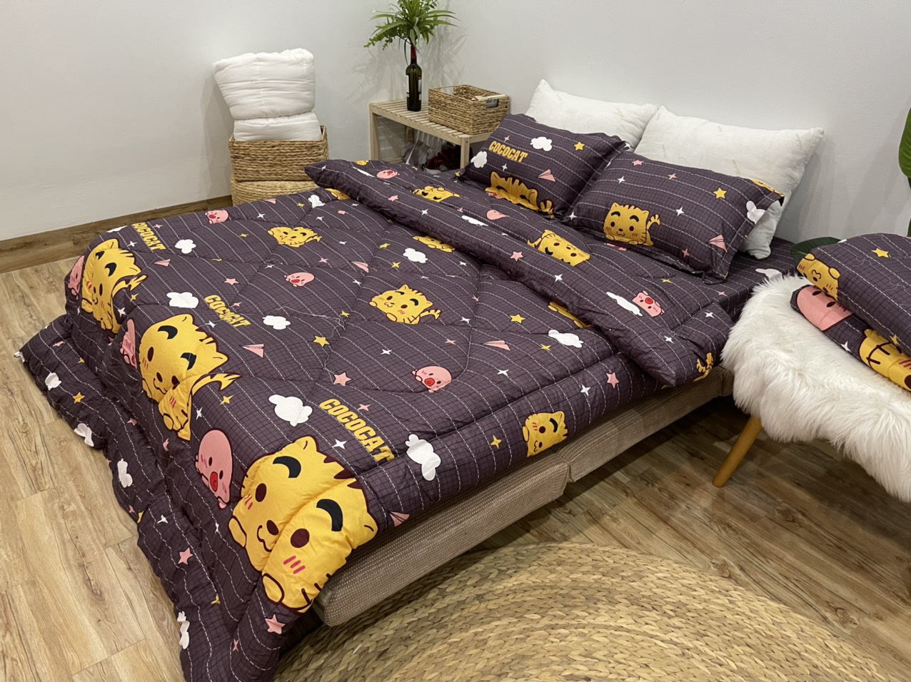 Bộ Chăn Ga Gối Chần Phao 5 Món Hổ Con