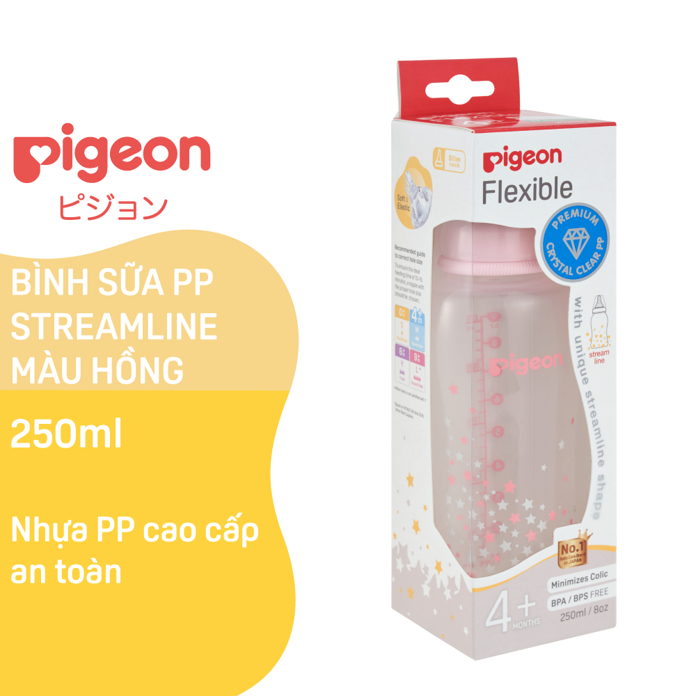 Bình sữa cổ hẹp PP Streamline Pigeon 250ml - Màu hồng (M)