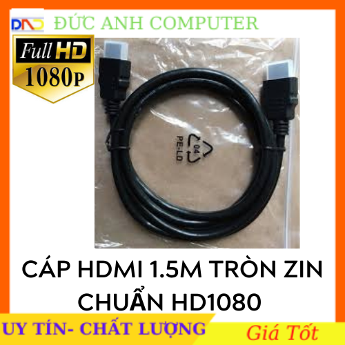 Cáp hdmi 1m5 tròn đen chuẩn full hd 1080 , dây hdmi 1m5, kết nối tivi độ nét cao, 2 đầu full hd