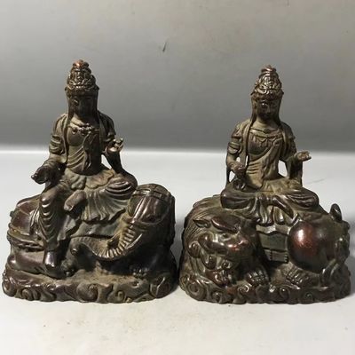 Đồ cổ tượng phật bằng đồng văn thù bồ tát phổ hiền sư tử xanh voi trắng đồ trang trí nhà