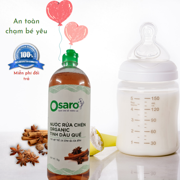 Nước rửa chén hữu cơ OSARO 1000g tinh dầu Quế