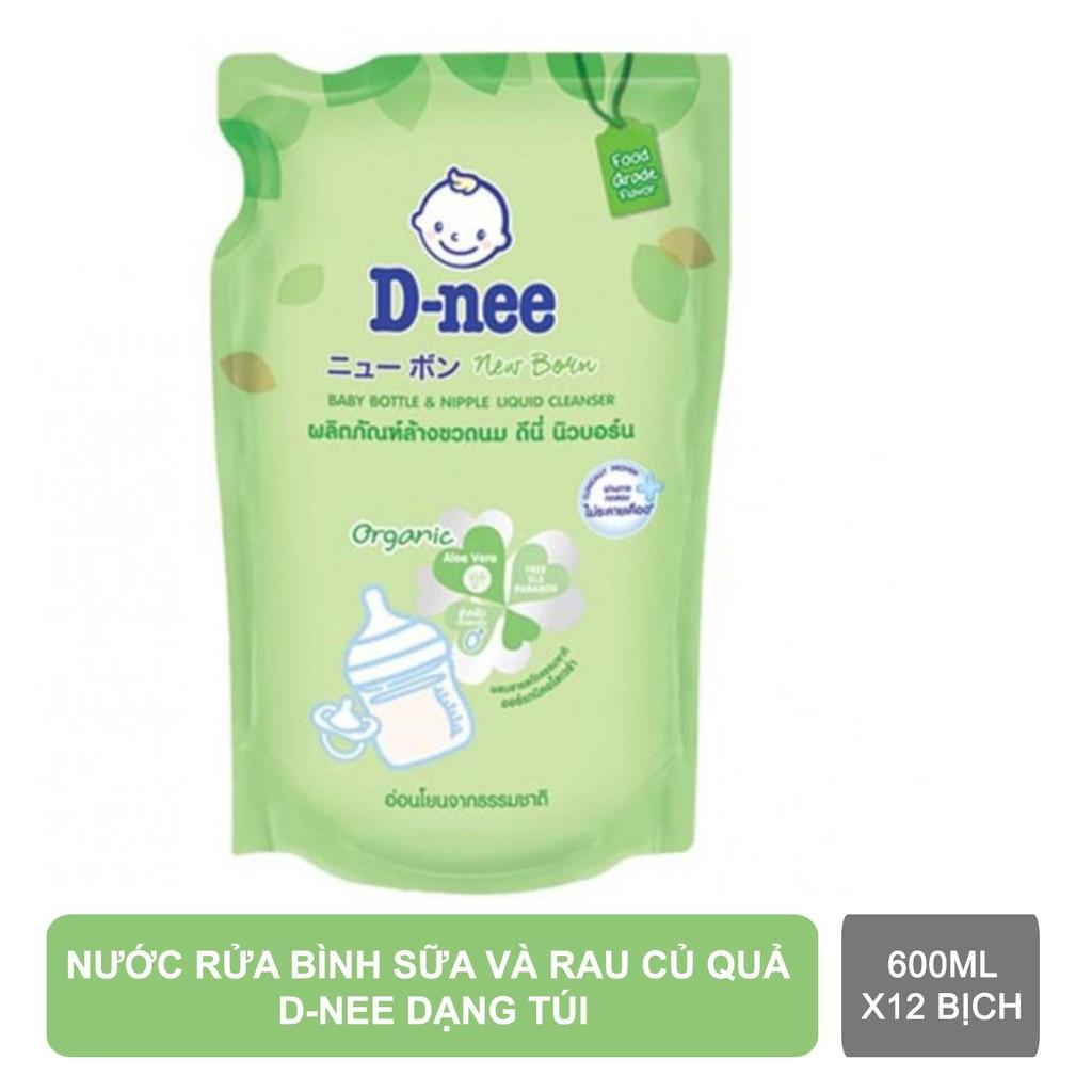 12 túi nước rửa bình sữa và rau củ quả dnee 600ml