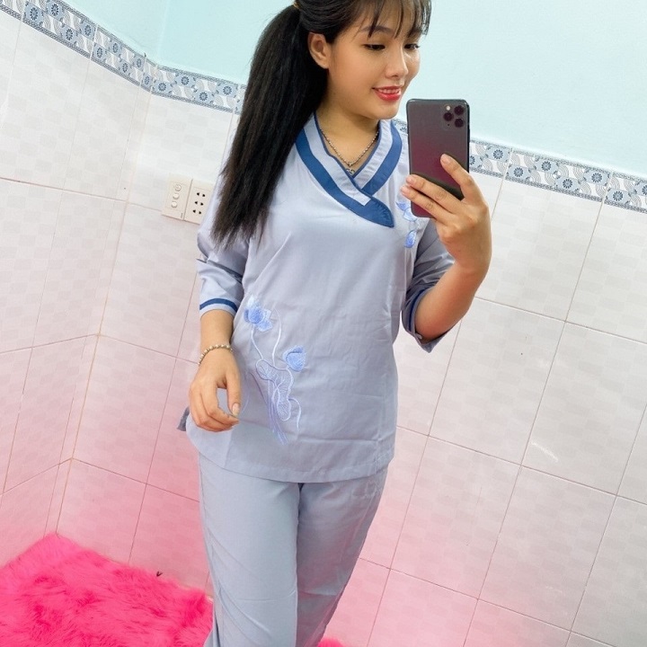 Quần Áo Phật Tử, Đồ Lam Phật Đi Chùa Nữ, đồ bộ mặc nhà mẫu TIM BẦU mã PN09A